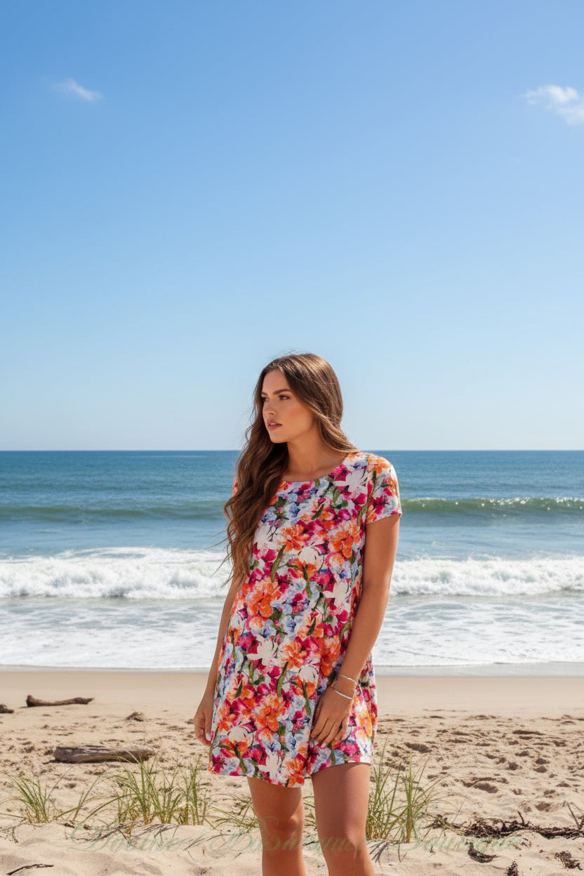 Peach Love Floral Dress - Orange Magenta