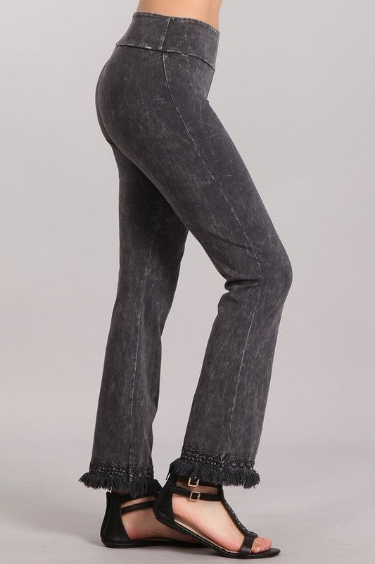 Chatoyant Ankle Fringe Hem Pants - Dark Ash Gray | Debra's Passion Boutique