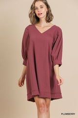 Umgee Shift V Neck Dress - Plumberry