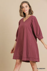 Umgee Shift V Neck Dress - Plumberry