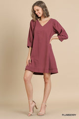 Umgee Shift V Neck Dress - Plumberry