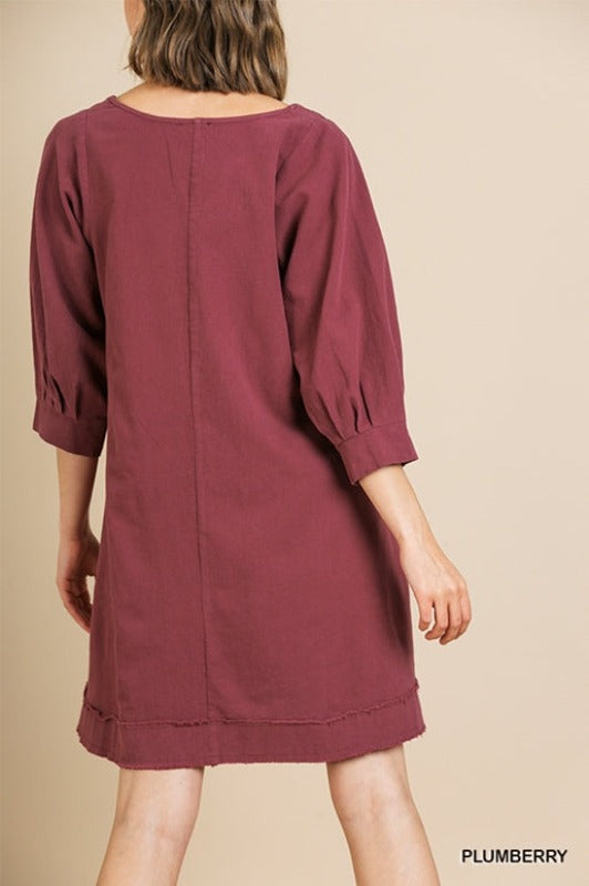 Umgee Shift V Neck Dress - Plumberry