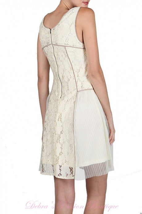 A'Reve Romantic Lace & Mesh Dress - Cream