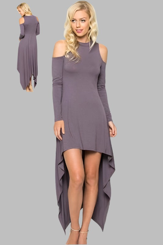 Grace and Cute Hi Lo Cold Shoulder Dress