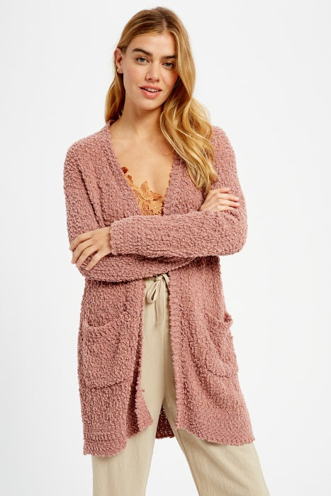 Chunky Popcorn Sweater Cardigans - Ash Rose or Dusty Rose
