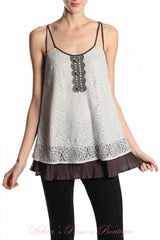 A'Reve Romantic Lace Tank - Grey/Brown