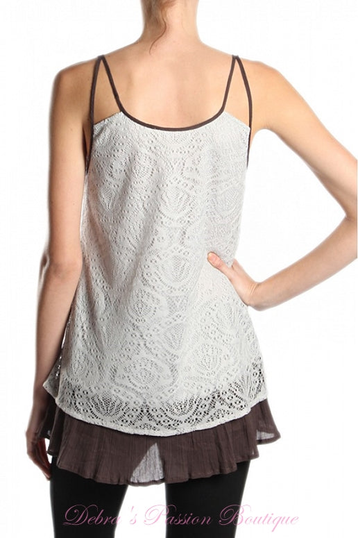 A'Reve Romantic Lace Tank - Grey/Brown