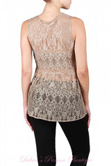 A'Reve Beaded Lace Tank - Taupe