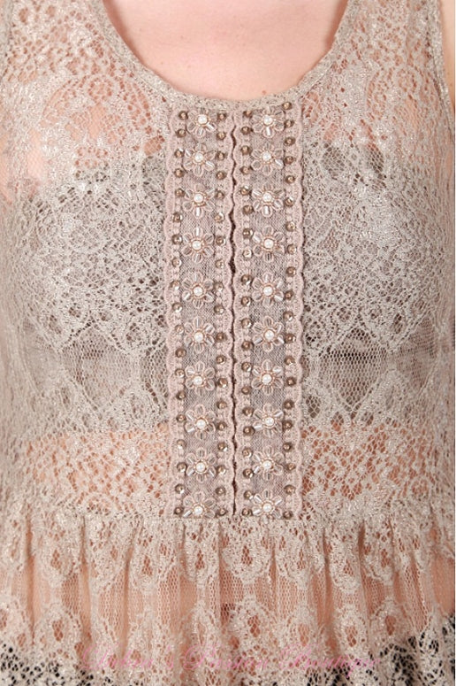 A'Reve Beaded Lace Tank - Taupe