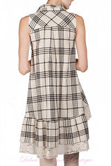 A'Reve Checkered Plaid Shirt Hi Lo - Ivory