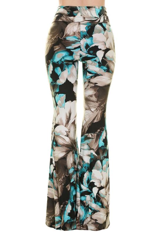 Uptown Tall Wide Bell Bottom Floral Palazzo - Brown Blue
