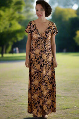 Carolina Floral Belted Wrap Maxi Dress - Mustard Black