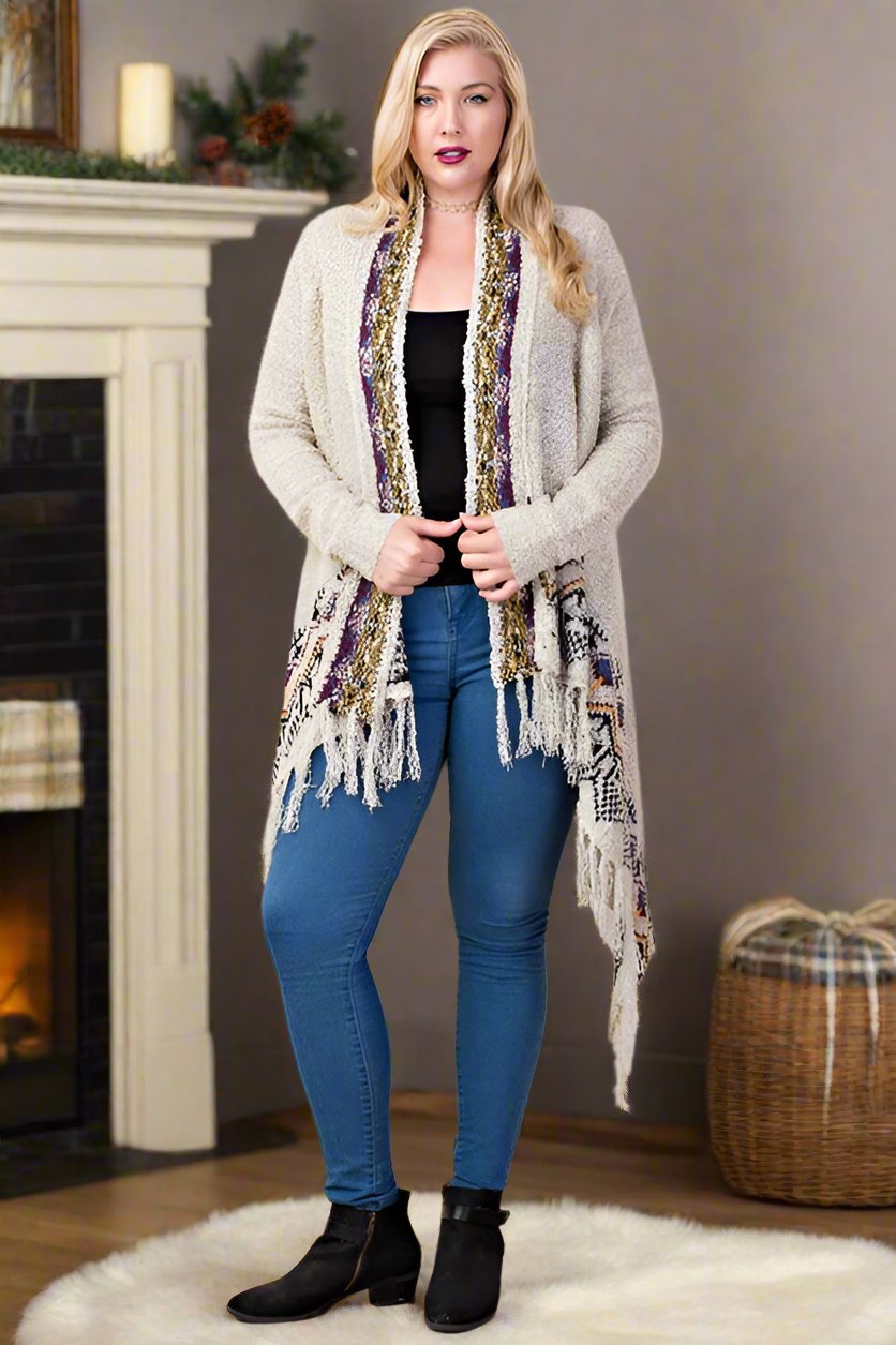 L Love Sassy Lady Fringe Cardigan - Heather Gray