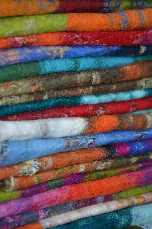 Merino Wool Silk Felt Upcycle Art Sari Scarf - Multiple Colors