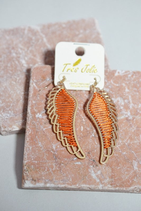 Angel Wings Threaded Dangle Earrings - Orange