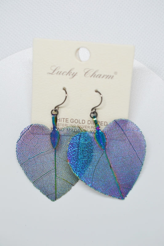 Purple Blue Heart Leaf Earrings