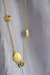 Florentine Finish and Color Faceted Beads 34" Gold Necklace