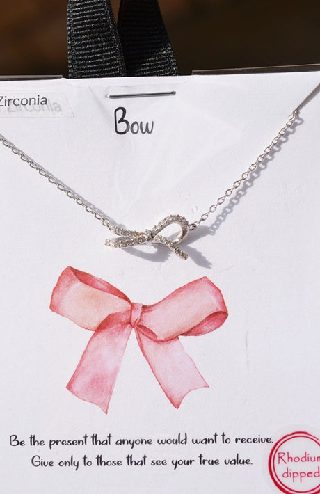 Silver Bow Charm Gift Necklace