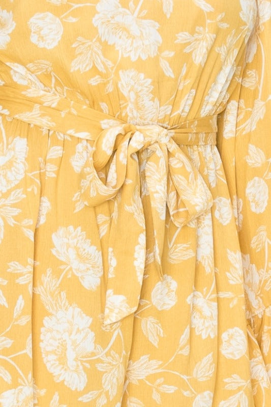 FAV Off Shoulder Big Bell Sleeve Romper - Mustard