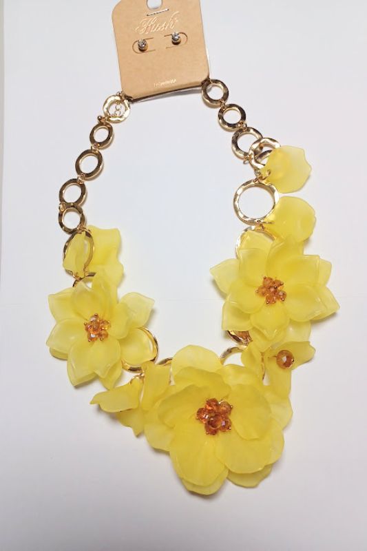 Large Yellow Flower Statement Necklace Set