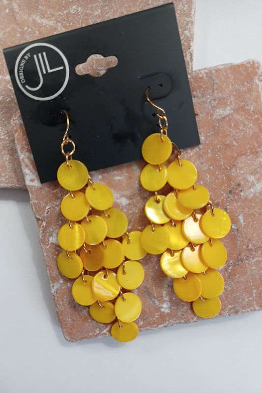 Tiered Circle Clusters Earrings - Mustard Yellow