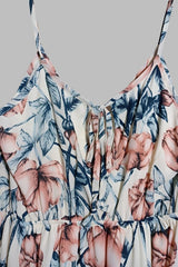 Peach Love Floral Tiered Maxi Dress - Cream Blue