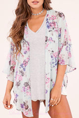 Peach Love Floral Bell Sleeve Kimono - Mint