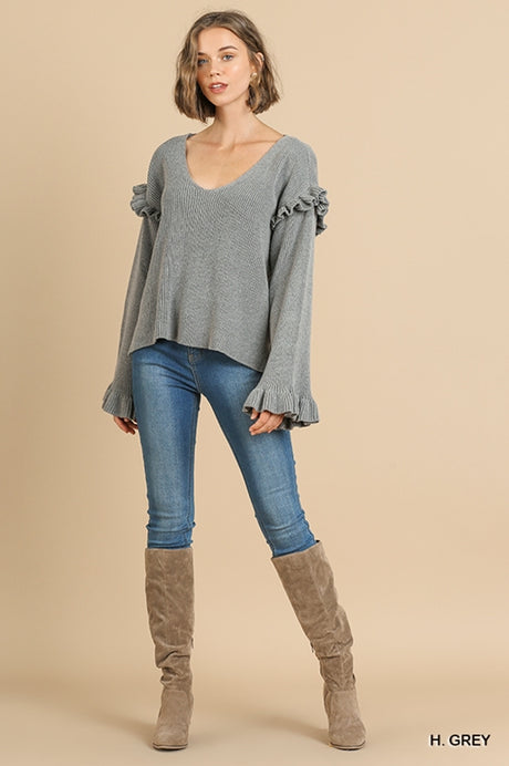 Umgee Ribbed Knit Top - H. Grey