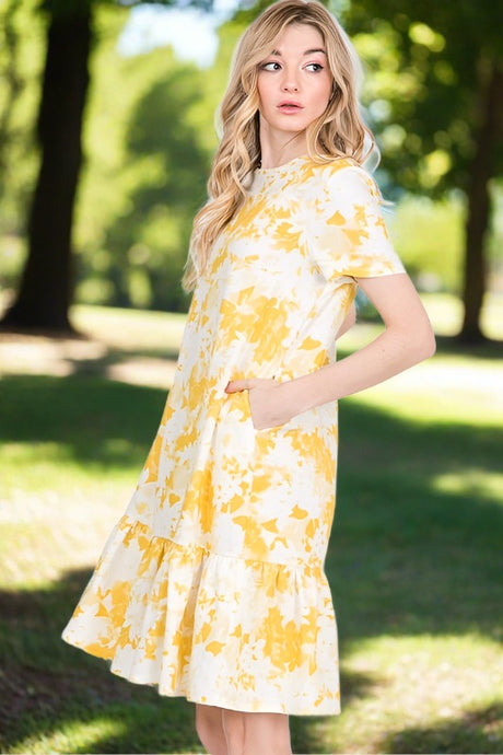Lime N Chili Watercolor Floral Dress - Yellow