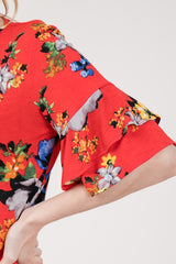 Lime N Chili Floral Print Top - Red