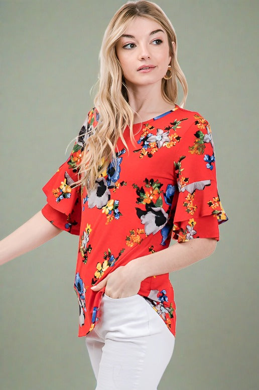 Lime N Chili Floral Print Top - Red