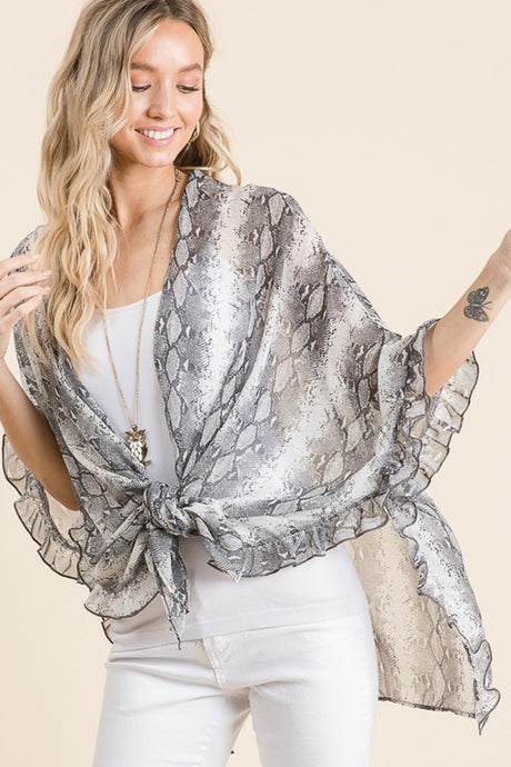 Lime N Chili Ruffle Kimono - Snake Print