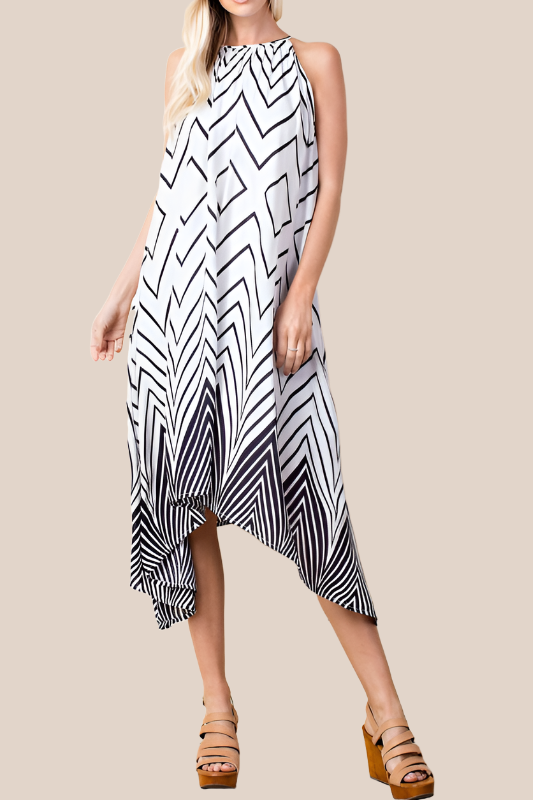 L Love Handkerchief Geo Midi Dress - Off White