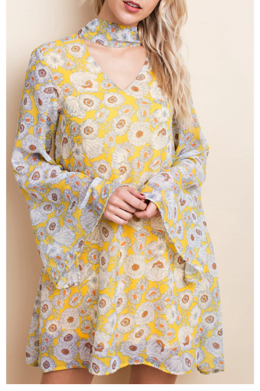 yellow boho dress L Love Garden Floral Boho Dress