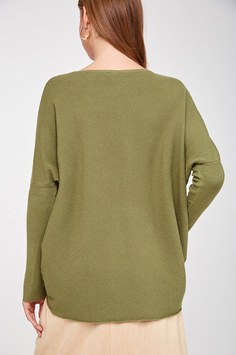 L Love Dolman Sleeve Sweater Top - Olive