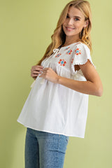 L Love Aztec Embroidered Blouse - Ivory