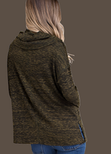 Kori Rib Knit Cowl Neck Top - Moss Green