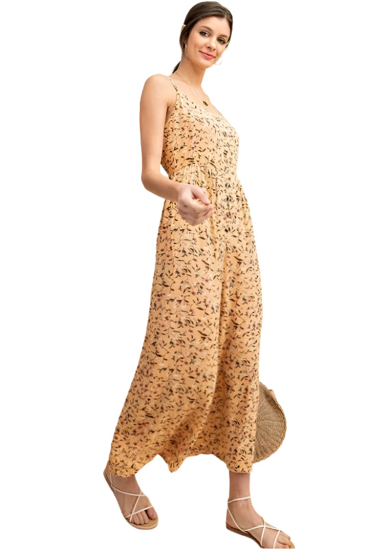 Kori Floral Print Jumpsuit - Apricot