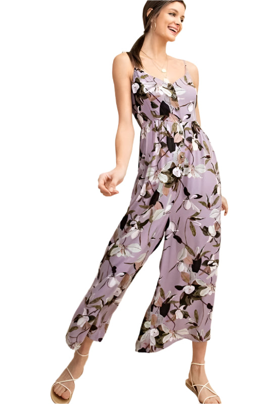 Kori Floral Button Down Jumpsuit - Lilac