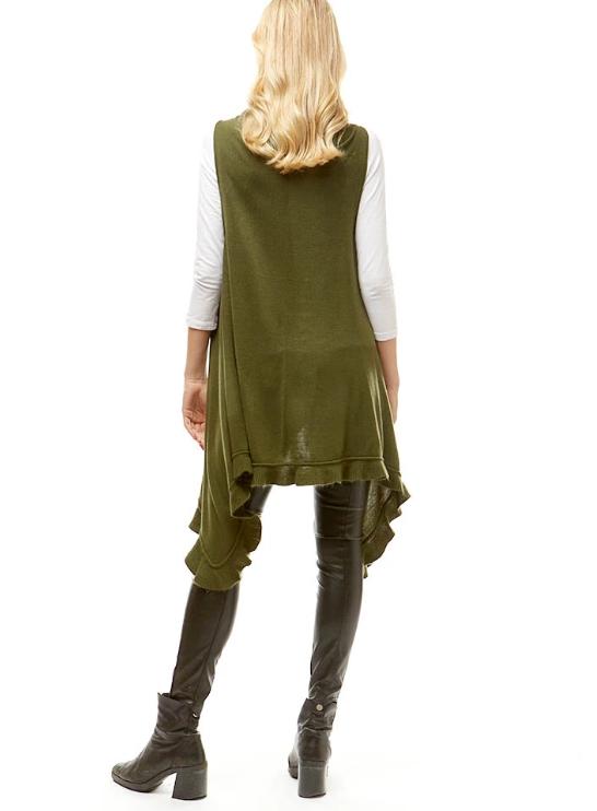 Soft Ruffle Front Vest - Olive