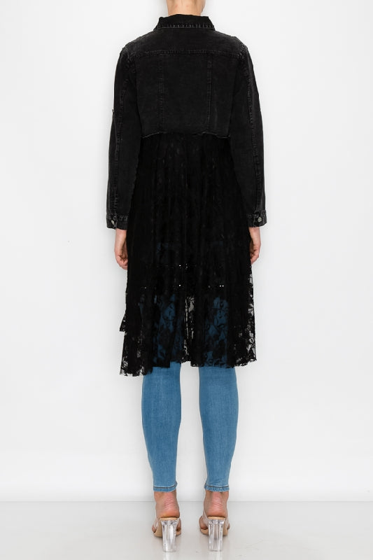 Origami Western Black Denim & Lace Jacket Cardigan - Black