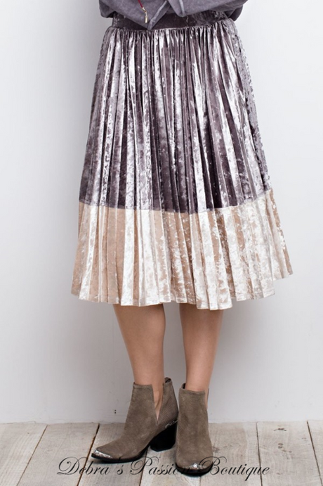 Easel Ice Velvet Pleated Midi Skirt - Mushroom