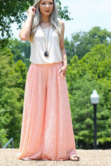 L&B Wide Lace Palazzo Pants XL-2X-3X - Peach