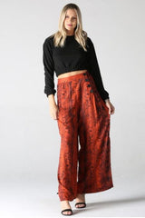 Angie Snakeskin Button Wide Pants - Rust