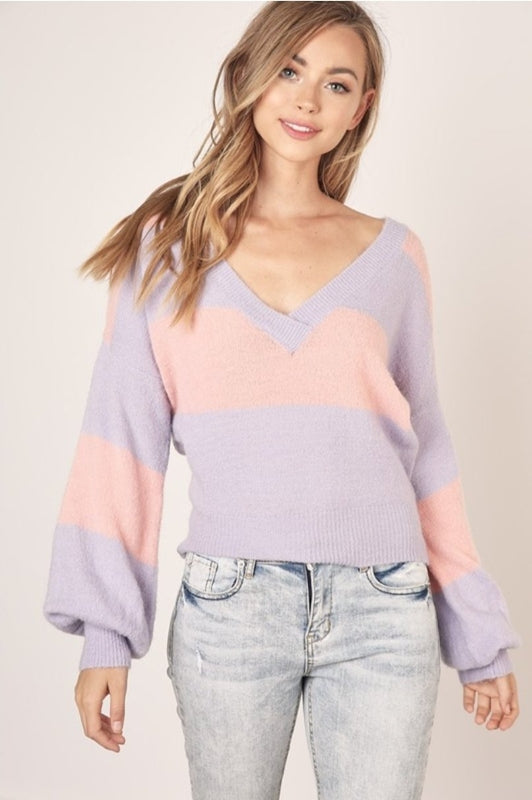 Mustard Seed Knit Sweater Top - Dusty Rose/Lilac