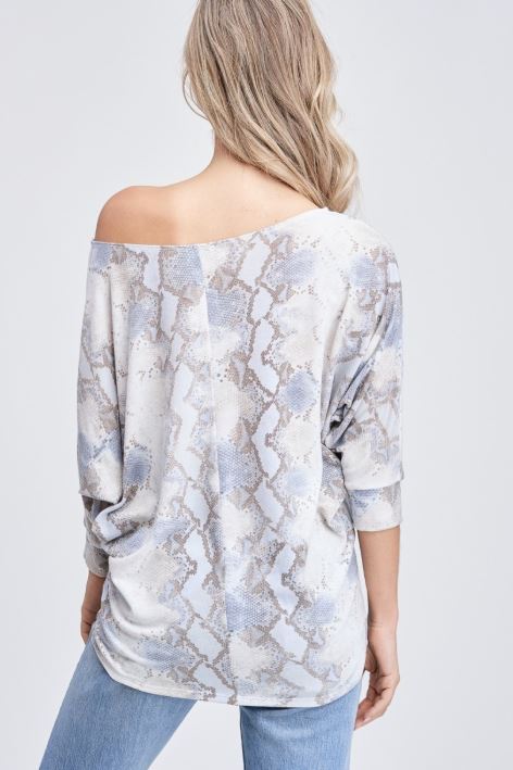 Snakeskin Soft Dolman Top - Blue/Beige