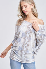 Snakeskin Soft Dolman Top - Blue/Beige