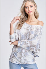 Snakeskin Soft Dolman Top - Blue/Beige