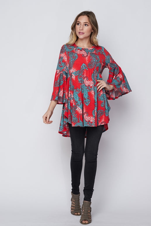 Honey Me Paisley Print Blouse - Coral Mint