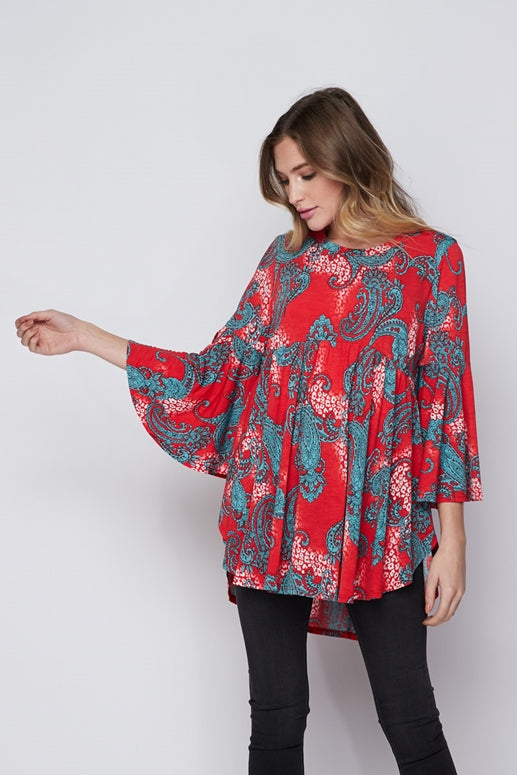 Honey Me Bulgari Paisley Print Blouse - Coral Mint